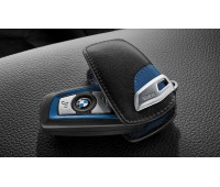 Кожаный футляр для ключа BMW Leather Key Case M sport Blue Black
