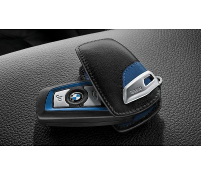 Кожаный футляр для ключа BMW Leather Key Case M sport Blue Black