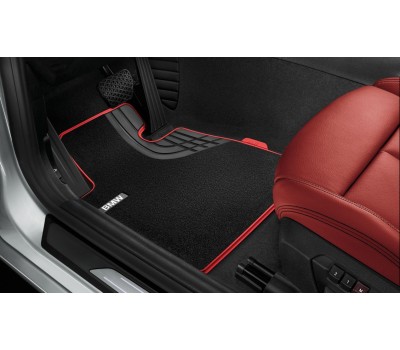 Текстильные коврики передние  черные/красный кант для заднего привода BMW F30, F31, F34, F35, F35 LCI, F80